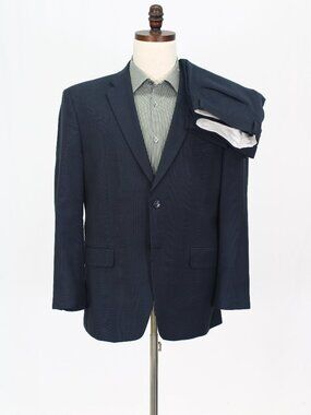 Jones New York 42S 35x28 Navy Full Suit 2-Button Check R962